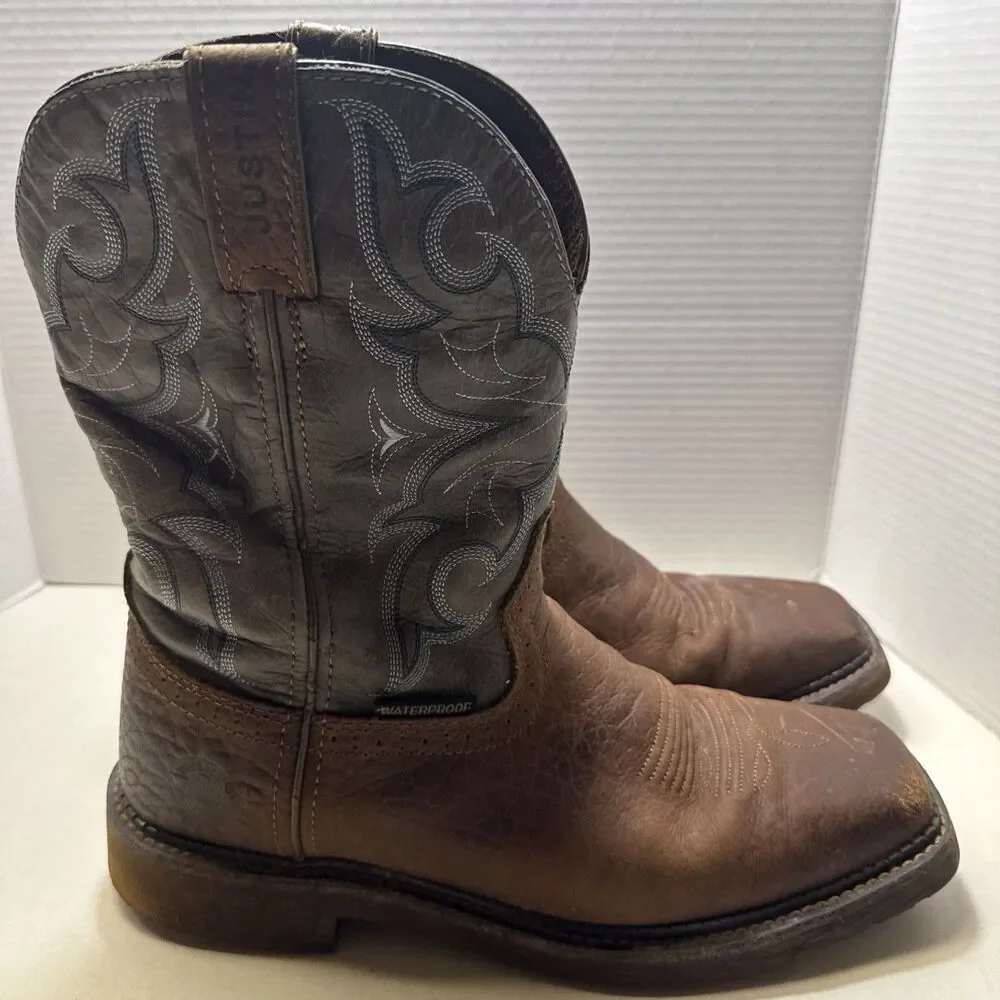 Justin Amarillo WP Work Boots Slate Brown Leather WK4312 Size 10EE